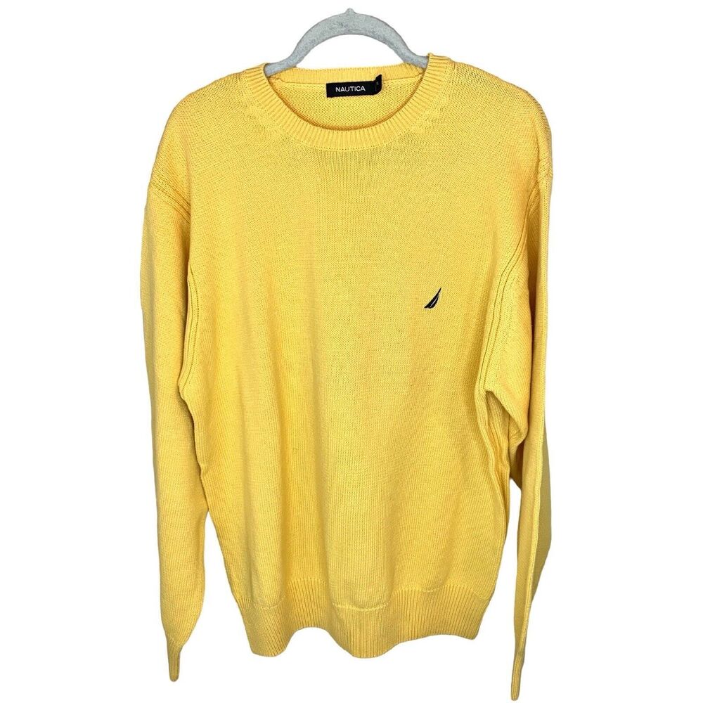Nautica Men's 100% Cotton Crew Neck Sweater Size XL Yellow Gold Embroidered Logo